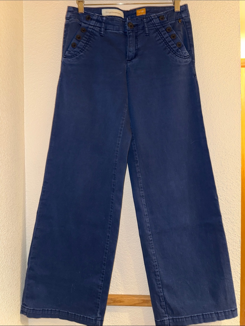 Pilcro Navy Wide-Leg Button-Trim Pants
